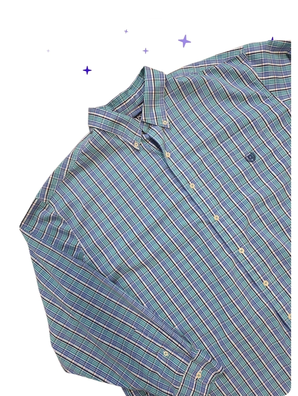 Chaps Men's Blue Plaid Button Up Shirt Size 3x b Stretch Wedding Office Preppy